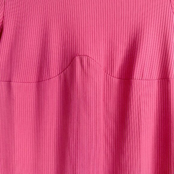 Fuchsia Pink Bodycon Ribbed Mini Short Sleeve Dress - Picture 7 of 13
